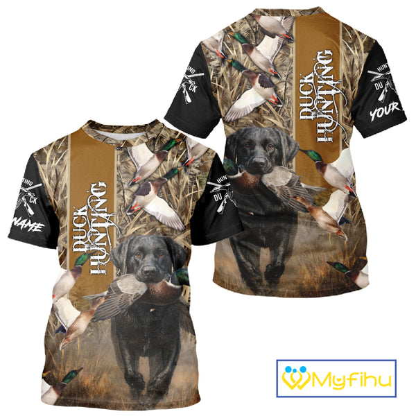 Duck Hunting with Black Lab Custom Name 3D All Over Print Camo Shirt, Hunting Gifts for Hunters NBT109