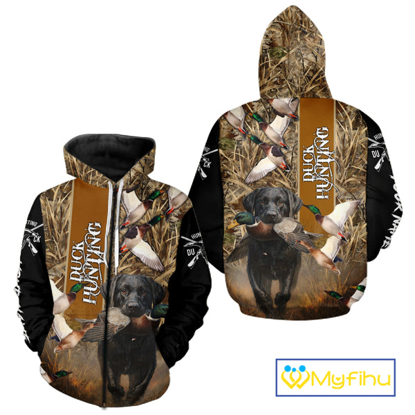 Duck Hunting with Black Lab Custom Name 3D All Over Print Camo Shirt, Hunting Gifts for Hunters NBT109