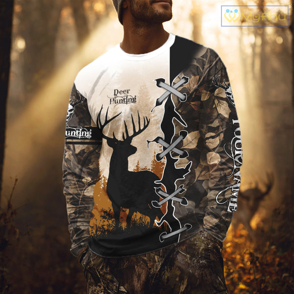 Whitetail Buck Hunting Hoodie, Longsleeve Shirt, Autumn Brown Camo, Perfect Hunter Gifts NBT15