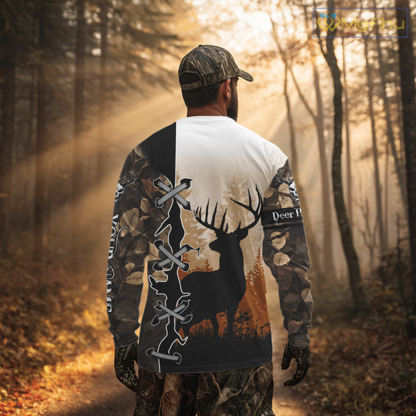 Whitetail Buck Hunting Hoodie, Longsleeve Shirt, Autumn Brown Camo, Perfect Hunter Gifts NBT15