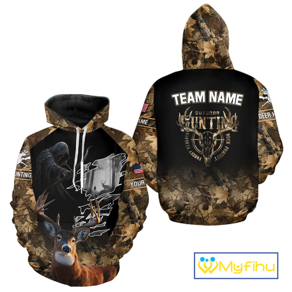 Brown Camo Grim Reaper Whitetail Deer Hunting Shirt – Bow Hunting Apparel for Men, Hunter Gifts NBT28