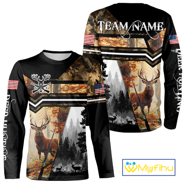 Elk Hunting Autumn Camo Custom Name American Flag - Best Gift Ideas for Hunters NBT40