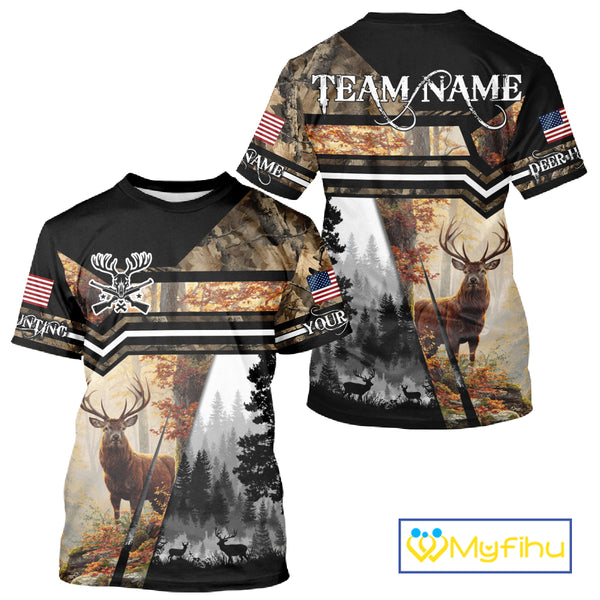 Elk Hunting Autumn Camo Custom Name American Flag - Best Gift Ideas for Hunters NBT40
