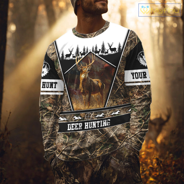 Whitetail Deer Camo 3D All Over Printed Shirts, Deer Hunting Crew Outfit, Hunting Gifts NBT63