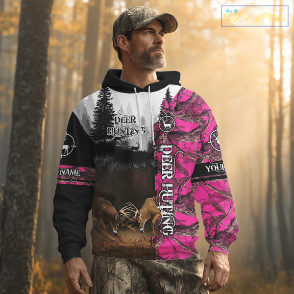 Deer Hunting Pink Camo Custom Name 3D All Over Print Shirts, Hunting Gifts NBT66