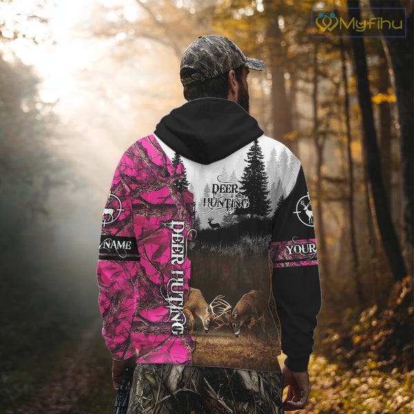 Deer Hunting Pink Camo Custom Name 3D All Over Print Shirts, Hunting Gifts NBT66