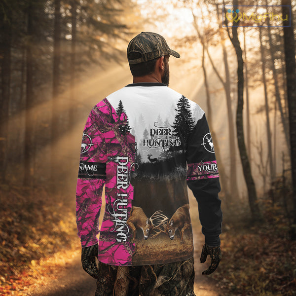 Deer Hunting Pink Camo Custom Name 3D All Over Print Shirts, Hunting Gifts NBT66
