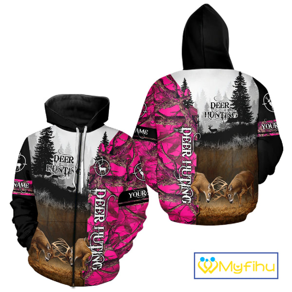Deer Hunting Pink Camo Custom Name 3D All Over Print Shirts, Hunting Gifts NBT66