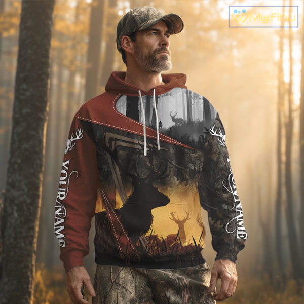 Custom Deer Hunting 3D Printing Brown Camo Shirts for Men, Deer Camp Clothes, Hunting Gifts NBT67