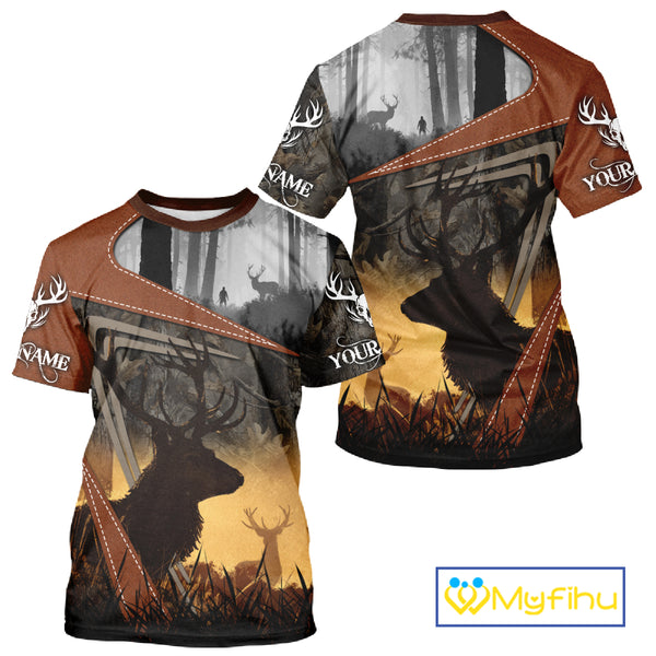 Custom Deer Hunting 3D Printing Brown Camo Shirts for Men, Deer Camp Clothes, Hunting Gifts NBT67