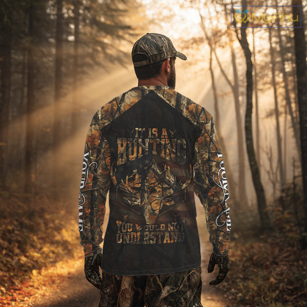 Best Deer Hunting Orange Camo with US Flag and Grim Reaper Deer Buck Shirts Hunting Gifts NBT70