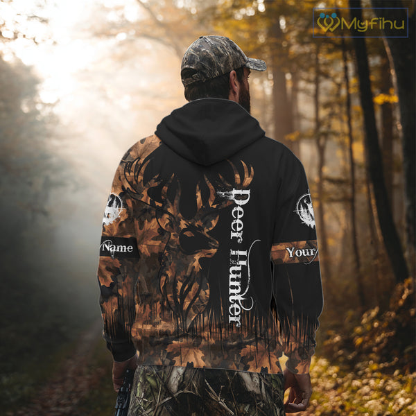 Personalized Deer Hunting Brown Camouflage Pattern with Big Buck Shirt, Big Game Clothes for Deer Hunters NBT75