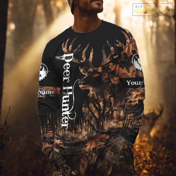 Personalized Deer Hunting Brown Camouflage Pattern with Big Buck Shirt, Big Game Clothes for Deer Hunters NBT75