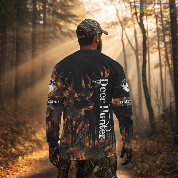 Personalized Deer Hunting Brown Camouflage Pattern with Big Buck Shirt, Big Game Clothes for Deer Hunters NBT75