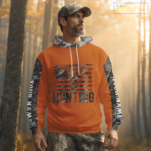 Personalized Deer Hunting Orange Camouflage Custom Name 3D Print Shirt, Deer Hunting Gifts NBT82