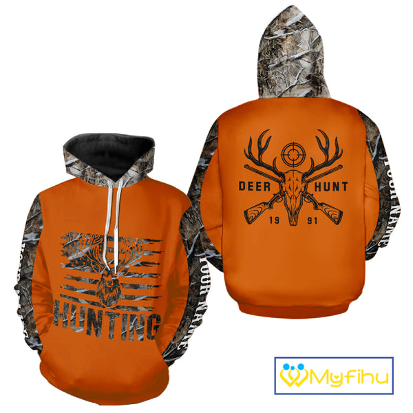 Personalized Deer Hunting Orange Camouflage Custom Name 3D Print Shirt, Deer Hunting Gifts NBT82