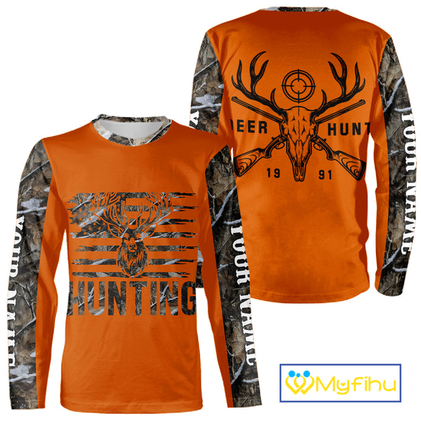Personalized Deer Hunting Orange Camouflage Custom Name 3D Print Shirt, Deer Hunting Gifts NBT82