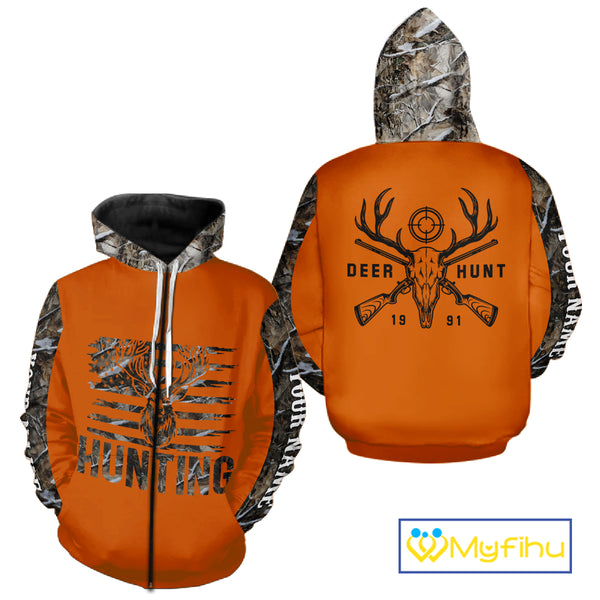Personalized Deer Hunting Orange Camouflage Custom Name 3D Print Shirt, Deer Hunting Gifts NBT82