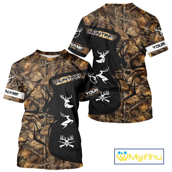 Custom Deer Hunting Brown Camo Shirts for Men, Hunting Gifts, Camouflage Deer Hunting Shirts NBT83