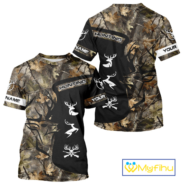 Custom Deer Hunting Fall Camo Shirts for Men, Hunting Gifts, Camouflage Deer Hunting Shirts NBT84