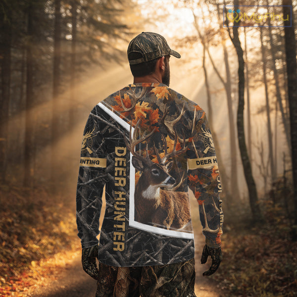 Custom Whitetail Deer Hunting Orange and Black Camo Shirts for Men, Gift Ideas for Hunter NBT91
