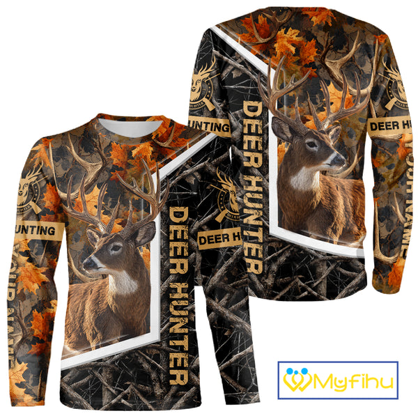 Custom Whitetail Deer Hunting Orange and Black Camo Shirts for Men, Gift Ideas for Hunter NBT91