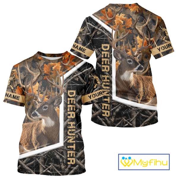 Custom Whitetail Deer Hunting Orange and Black Camo Shirts for Men, Gift Ideas for Hunter NBT91