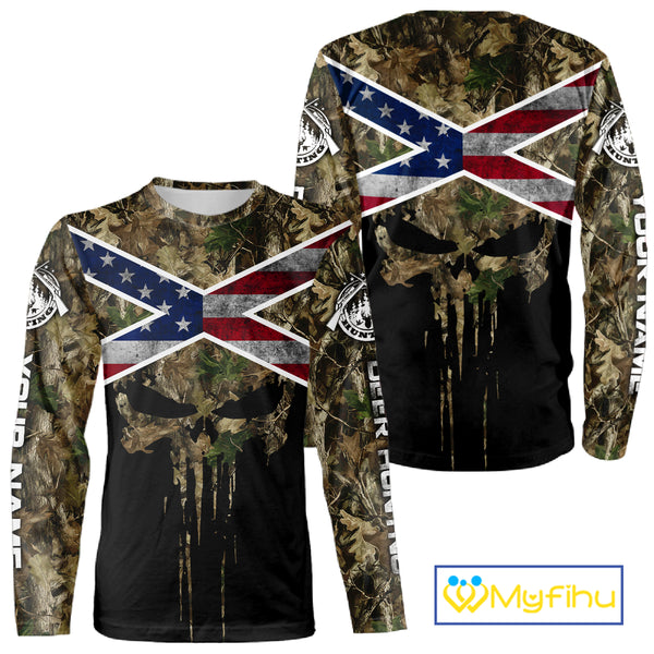 Camo Deer Hunting Shirts with US Flag, Personalized Deer Hunting Shirt, Hunting Gifts for Men NBT95