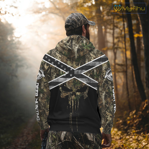 Deer Hunting Shirts with Black US Flag, Camouflage Deer Hunting Shirt, Hunting Gifts for Men NBT97