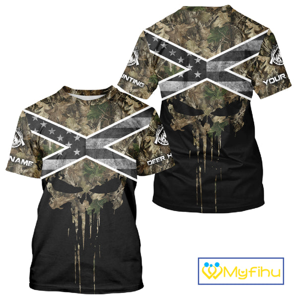 Deer Hunting Shirts with Black US Flag, Camouflage Deer Hunting Shirt, Hunting Gifts for Men NBT97