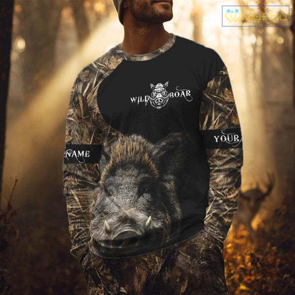 Wild Boar Hunting Camouflage Custom Name 3D All Over Print Shirts, Personalized Hunting Gifts NBT103