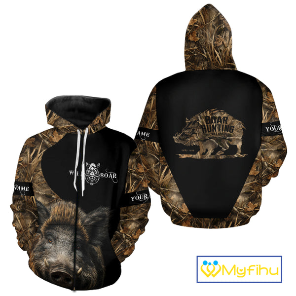 Wild Boar Hunting Camouflage Custom Name 3D All Over Print Shirts, Personalized Hunting Gifts NBT103