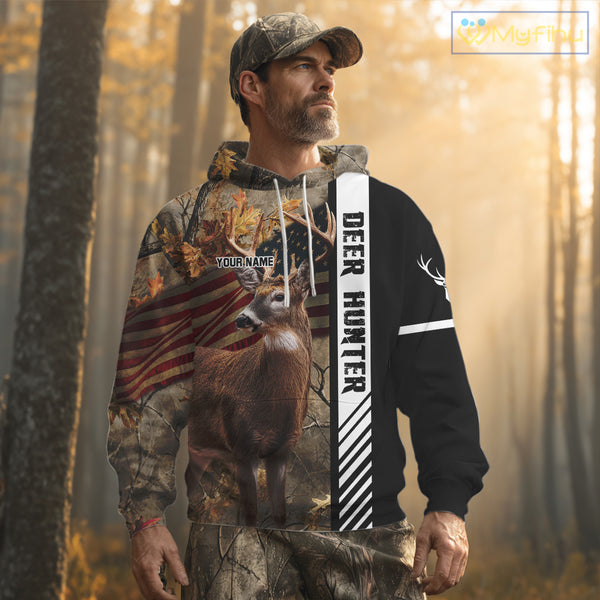 Beautiful Deer Hunting American flag Custom Name Shirt for Hunter NBT01