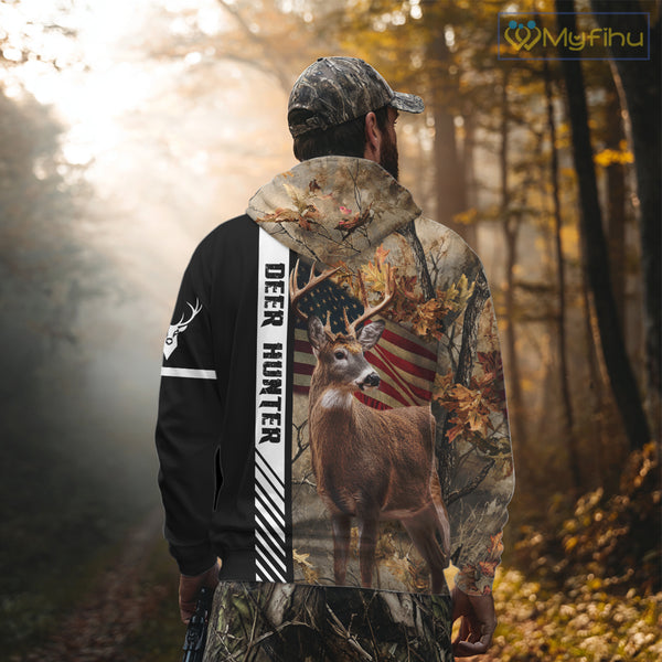 Beautiful Deer Hunting American flag Custom Name Shirt for Hunter NBT01