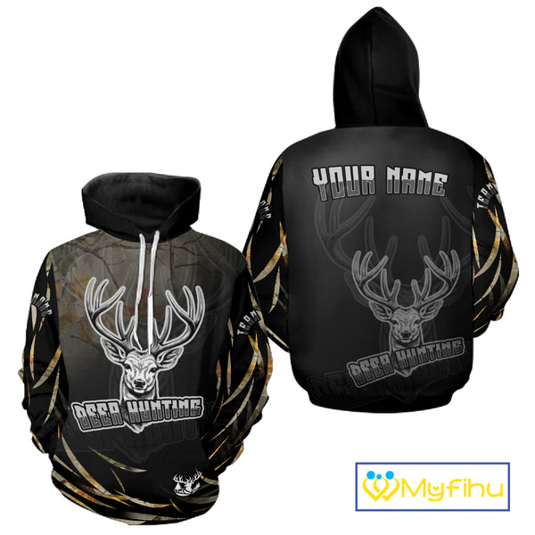 Deer Hunting Black Camo Custom Name Long Sleeve, Hoodie Shirt NBT03