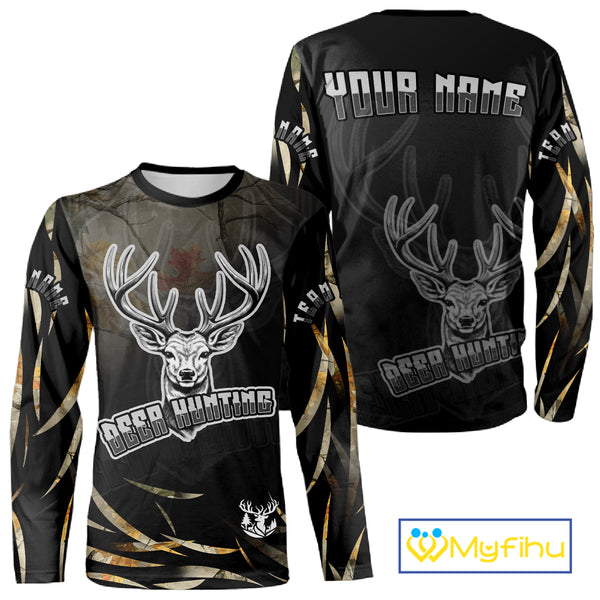 Deer Hunting Black Camo Custom Name Long Sleeve, Hoodie Shirt NBT03