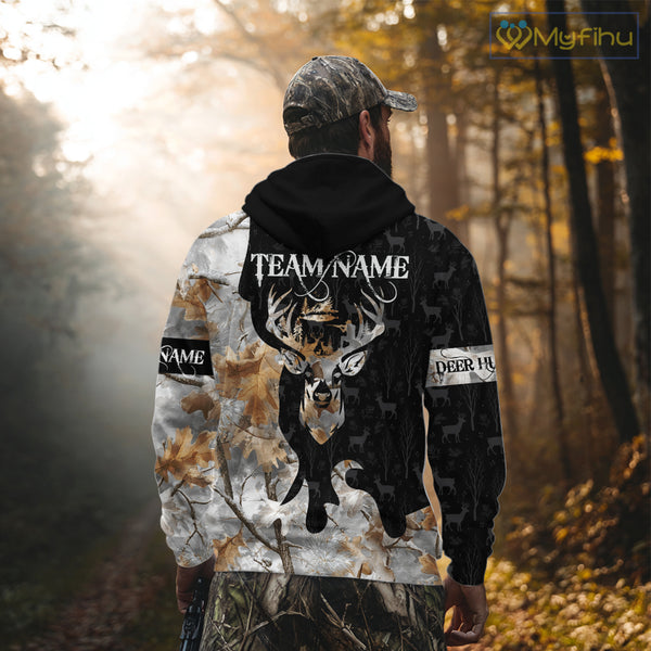 Snowfall Deer Hunting Hoodie, Longsleeves Shirt – Winter Camo Custom Name for Big Game Hunters NBT33