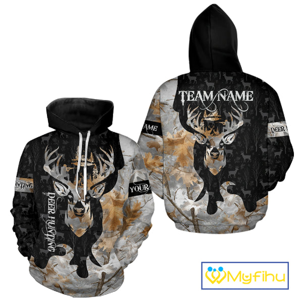 Snowfall Deer Hunting Hoodie, Longsleeves Shirt – Winter Camo Custom Name for Big Game Hunters NBT33