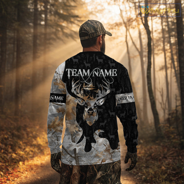 Snowfall Deer Hunting Hoodie, Longsleeves Shirt – Winter Camo Custom Name for Big Game Hunters NBT33