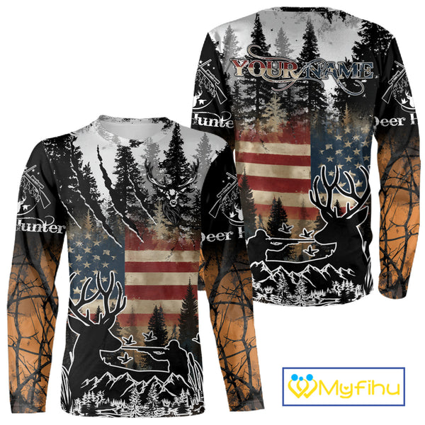 Best Deer Hunting Shirt with US Flag & Orange Camo for Hunters, Perfect Hunter Gifts NBT16