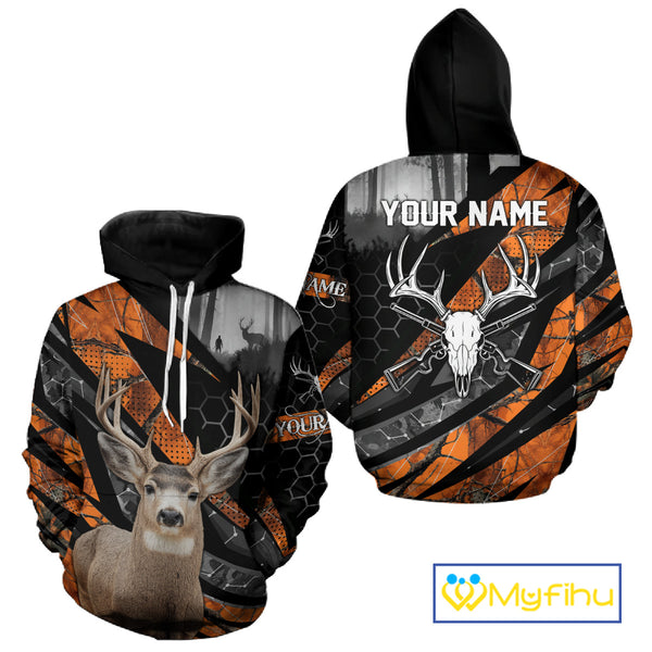 Personalized Orange Camo Deer Hunting Shirts for Men - Custom Name, Deer Hunting Gifts NBT36