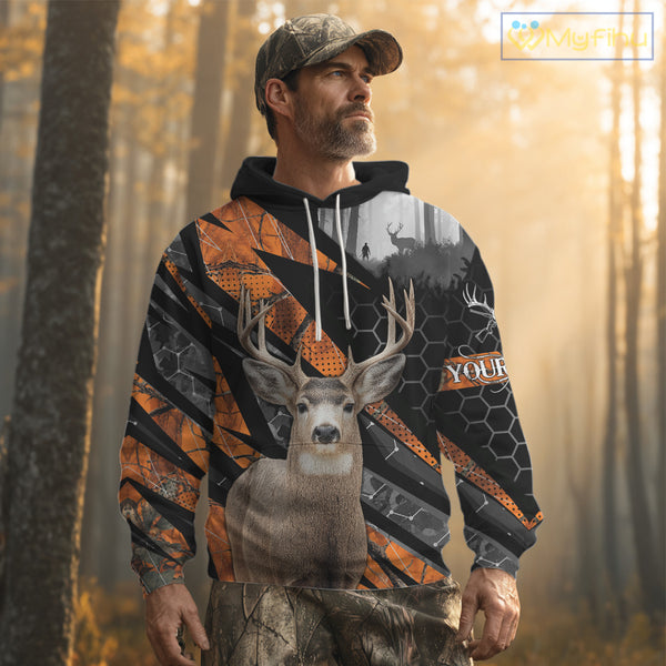 Personalized Orange Camo Deer Hunting Shirts for Men - Custom Name, Deer Hunting Gifts NBT36