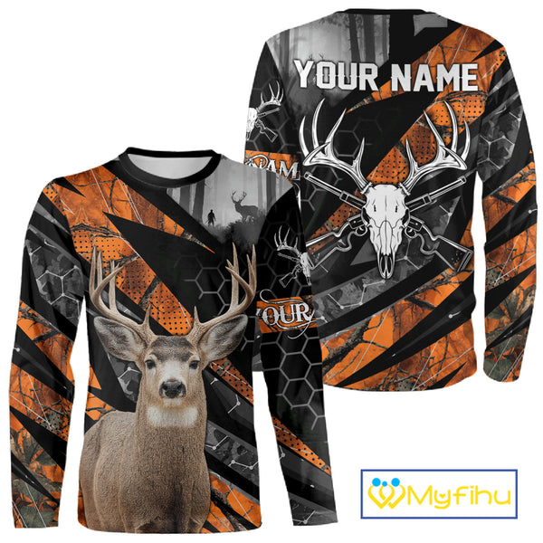 Personalized Orange Camo Deer Hunting Shirts for Men - Custom Name, Deer Hunting Gifts NBT36