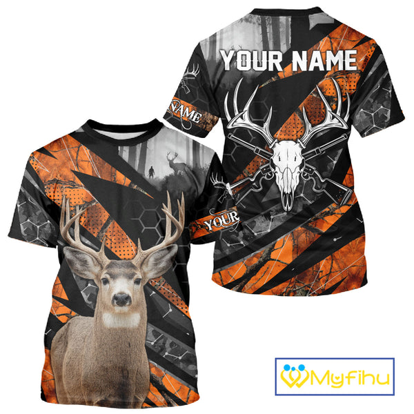 Personalized Orange Camo Deer Hunting Shirts for Men - Custom Name, Deer Hunting Gifts NBT36