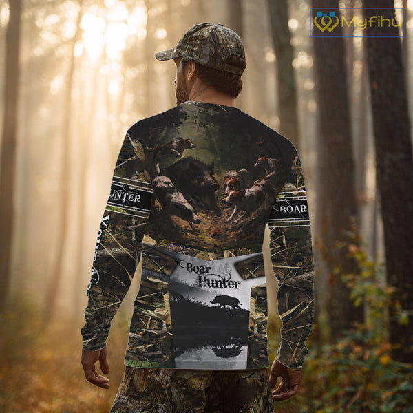 Custom Wild Hog Hunting Camo 3D Printed Shirts, Hunting Gifts for Boar Hunter NBT107