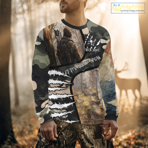 Camouflage Bow Hunting Custom Name Hoodie, Longsleeve Shirt, Perfect for Elk Season NBT08