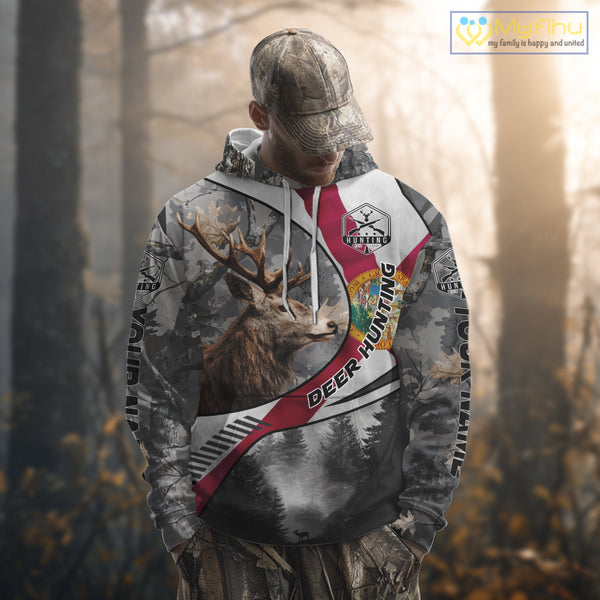 Florida Flag Grey Camo Elk Hunting Hoodie, Longsleeve Shirt - Personalized Gift for Hunters NBT17