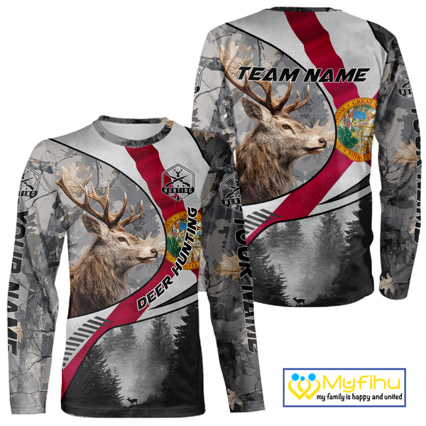 Florida Flag Grey Camo Elk Hunting Hoodie, Longsleeve Shirt - Personalized Gift for Hunters NBT17