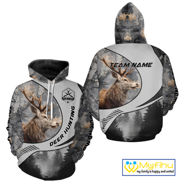 Grey Camo Elk Hunting Shirt for Men – Big Buck Design, Personalized Hunter Gift NBT18
