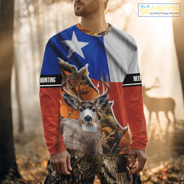 Deer Hunting Orange Camo Texas Flag 3D All Over Print Shirts - Gift Ideas for Hunter NBT24
